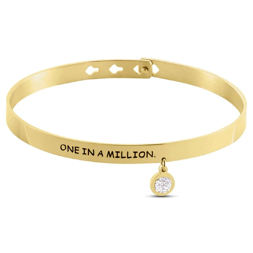 Bangle Lady Message Acciaio Dorato Cristallo Bianco 1666609